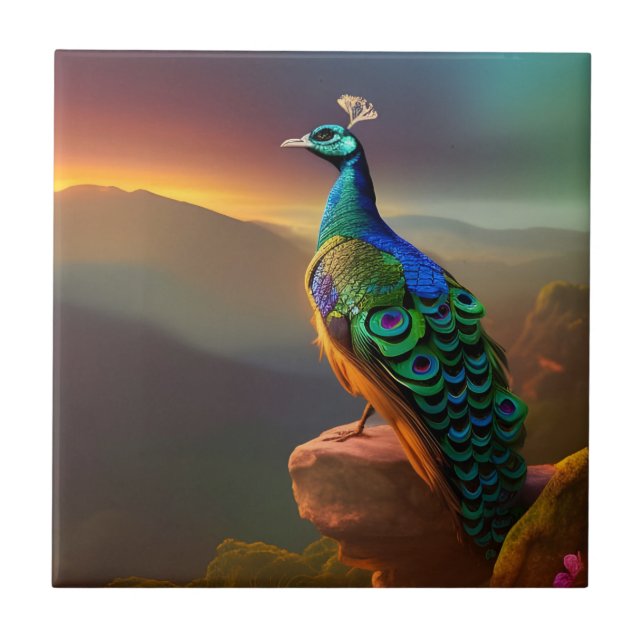 Azulejo De Cerâmica Belo Pavão saúda o Dia (Frente)