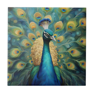 Azulejo De Cerâmica Belo pavão verde e azul