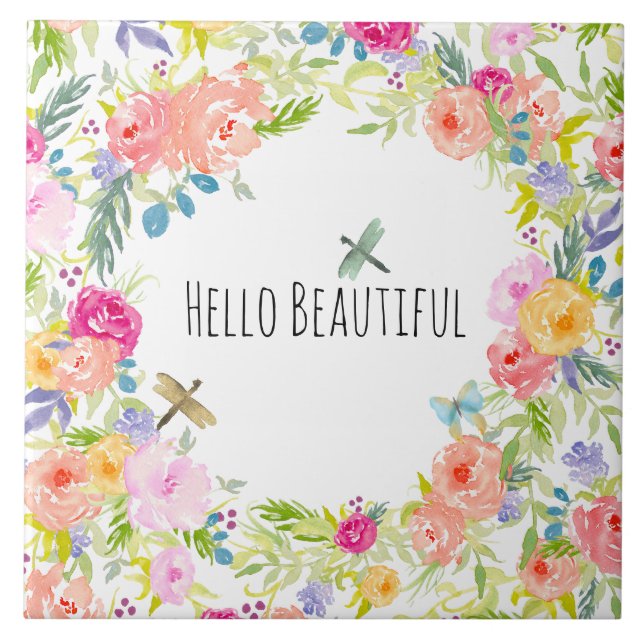 Azulejo De Cerâmica Belo Pêssego Rosa Dourado Amarelo Floral (Frente)