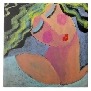 Azulejo De Cerâmica Belo Retrato Abstrato de uma Mulher
