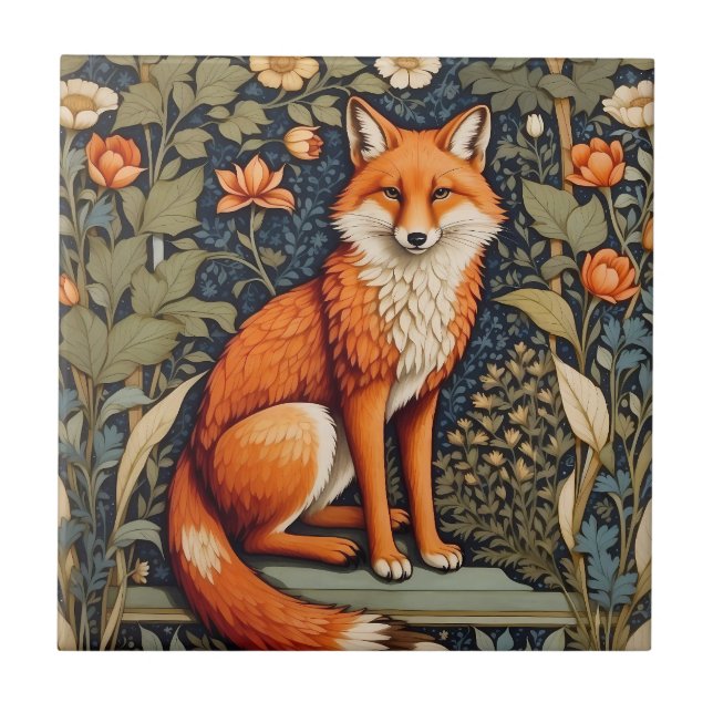 Azulejo De Cerâmica Belo Sentado Fox Vermelha William Morris Inspirou (Frente)