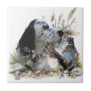 Azulejo De Cerâmica Belo Setter Inglês com Faasant, Arte