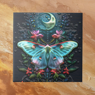 Azulejo De Cerâmica Belo Teal Azul Verde Luna Lua Lua e Flores