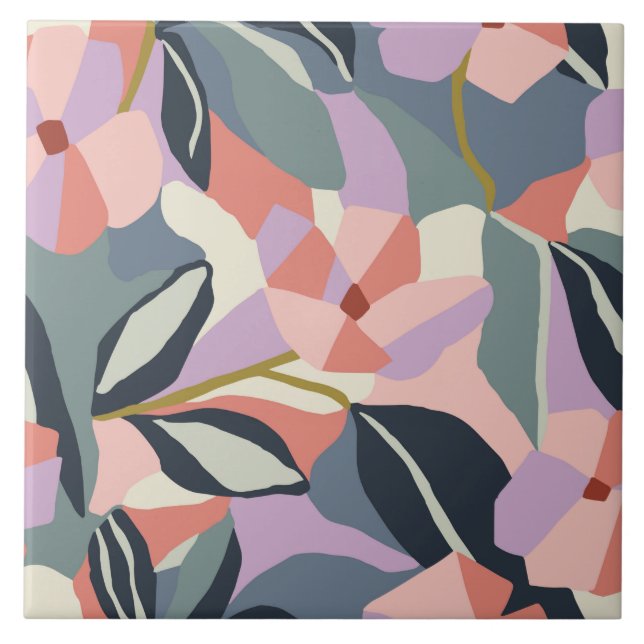 Azulejo De Cerâmica Belo Vintage, Abstrato Tropical (Frente)