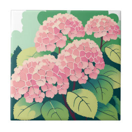 Azulejo De Cerâmica Belos Arbustos de Hortênsia Rosa