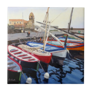 Azulejo De Cerâmica Belos Barcos Vermelhos Azuis Vermelhos