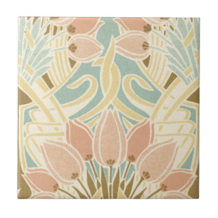 Azulejo De Cerâmica belos tulipas padrão floral art nouveau