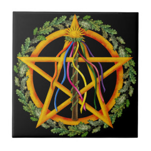 Azulejo De Cerâmica Beltane Maypole e Oak Leaves Azulejo Wiccan Alta