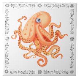 Azulejo De Cerâmica Bem-vindo ao polvo laranja giro da Cozinha de Aman