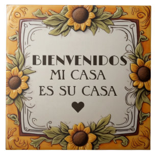Azulejo De Cerâmica Bem-vindos Minha Casa É Sua Casa Girassol Amarelo