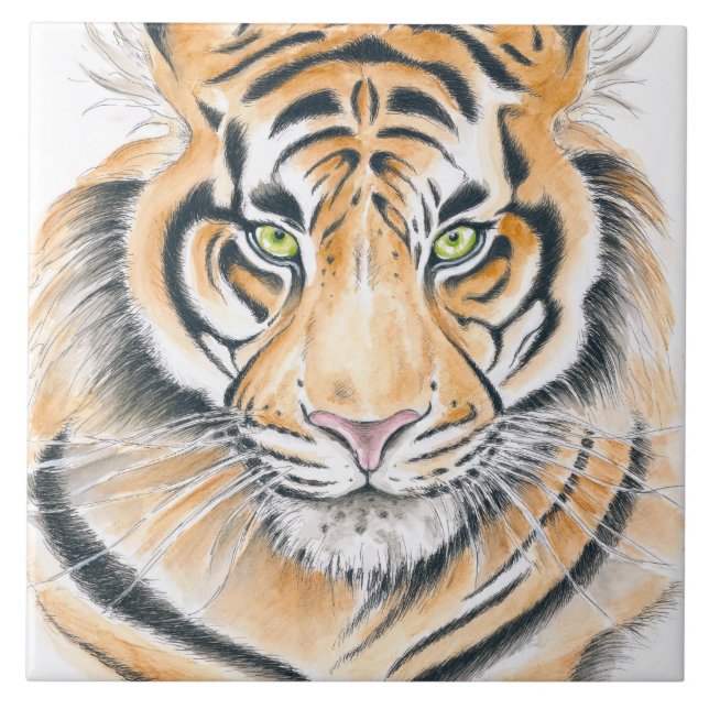 Azulejo De Cerâmica Bengala Tiger Watercolor Art (Frente)