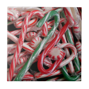 Azulejo De Cerâmica Bengalas e Peppermints Natal Feriado