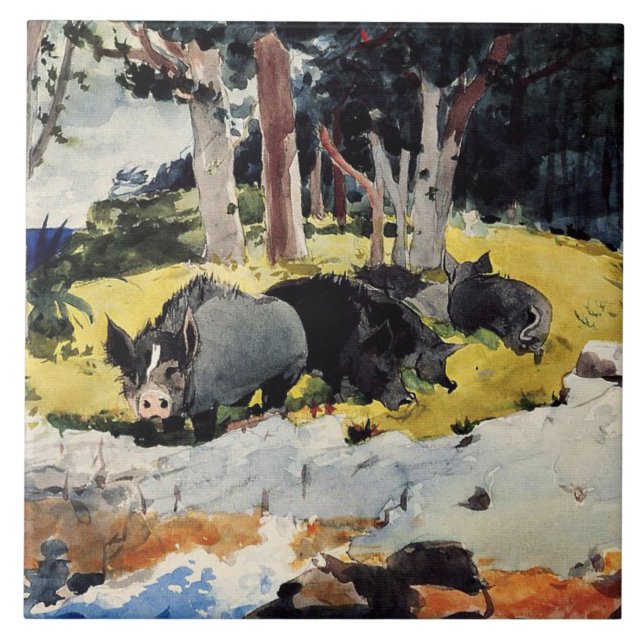 Azulejo De Cerâmica Bermudas Settlers, uma pintura de Winslow Homer, (Frente)