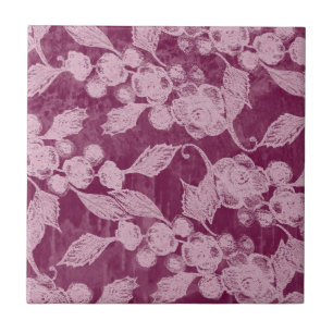 Azulejo De Cerâmica Berries e Blossomo Púrpura Padrão Floral