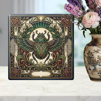 Azulejo De Cerâmica Besouro Escaravelho Art Déco Verde Ouro Floral Cer