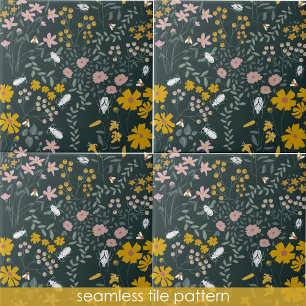 Azulejo De Cerâmica Besouros Florais De Mostarda E Flores Boêmicas