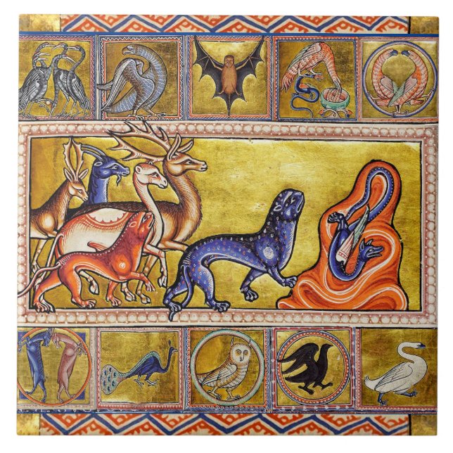 AZULEJO DE CERÂMICA  BESTIÁRIO MÉDIO,DERES,CAPA,PAINEL DE CAMEL,DRAGÃO (Frente)