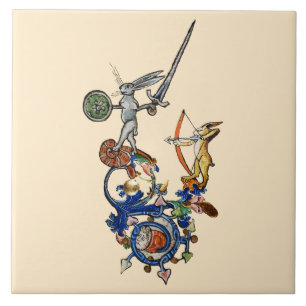 Azulejo De Cerâmica BESTIÁRIO MÉDIO ESTRANHO,Coelhos assassinos com es