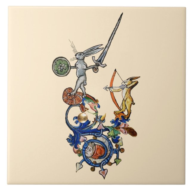 Azulejo De Cerâmica BESTIÁRIO MÉDIO ESTRANHO,Coelhos assassinos com es (Frente)