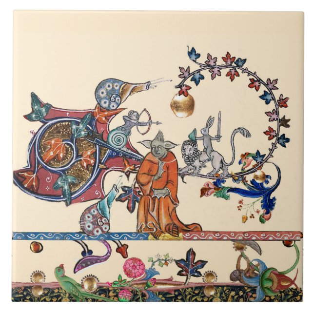 Azulejo De Cerâmica BESTIÁRIO MÉDIO ESTRANHO,MONSTER MONK Snail,Rabbit (Frente)