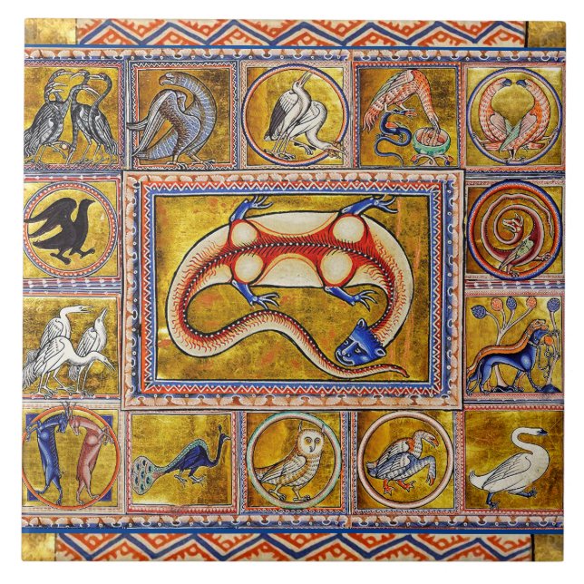 AZULEJO DE CERÂMICA  BESTIÁRIO MÉDIO ESTRANHO,SALAMANDER,ANIMAIS FLORES (Frente)