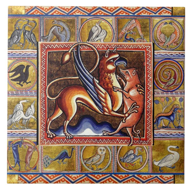 AZULEJO DE CERÂMICA  BESTIÁRIO MÉDIO, GRIFFIN E BOAR SELVAGEM,ANIMAIS (Frente)