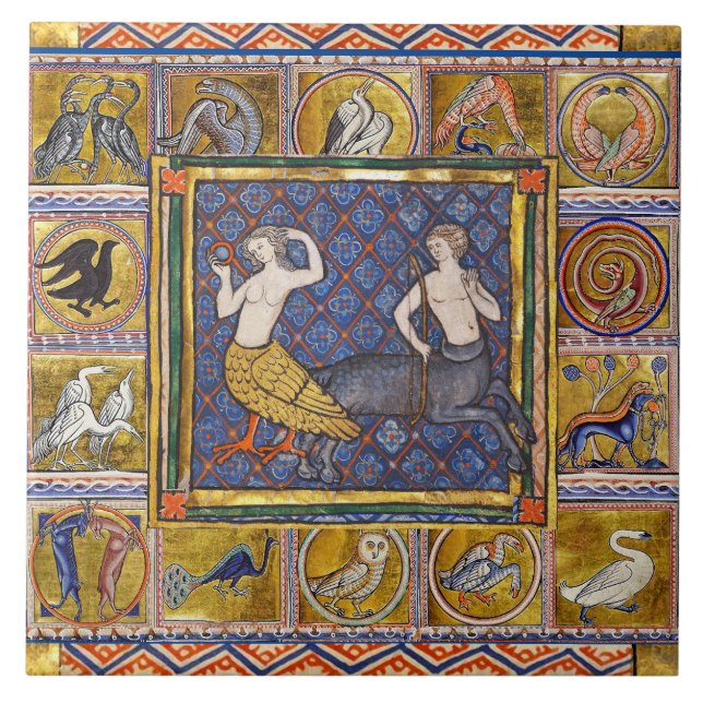 AZULEJO DE CERÂMICA  BESTIÁRIO MÉDIO, HARPY E CENTAUR,ANIMAIS FLORESTAI (Frente)