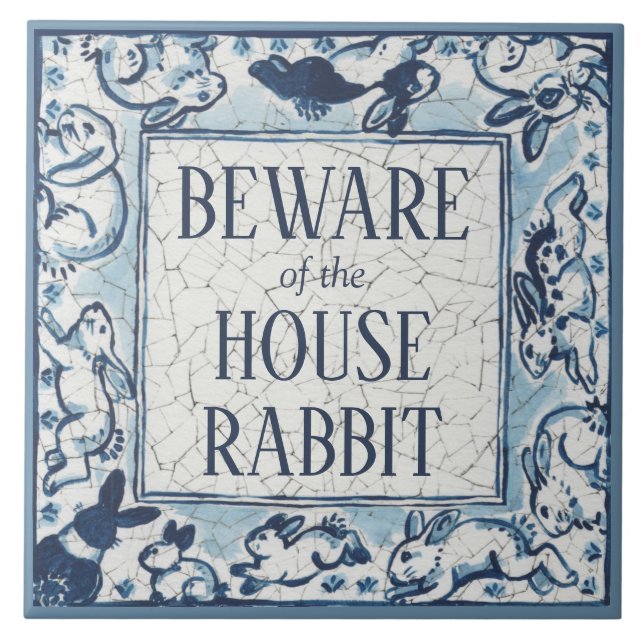 Azulejo De Cerâmica Beware House Rabbit Delft Blue Sinal Dedham (Frente)
