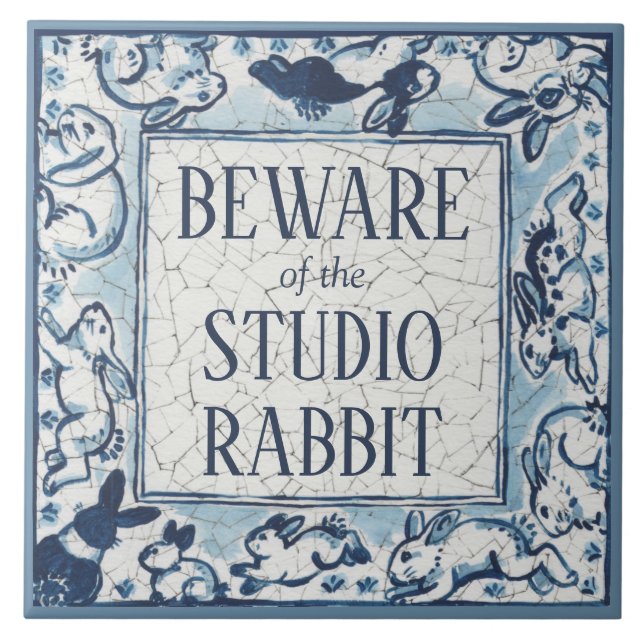 Azulejo De Cerâmica Beware Studio Rabbit Delft Blue Sinal Dedham (Frente)