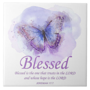 Azulejo De Cerâmica Bíblia cristã de mulher Verse Butterfly:Abençoa
