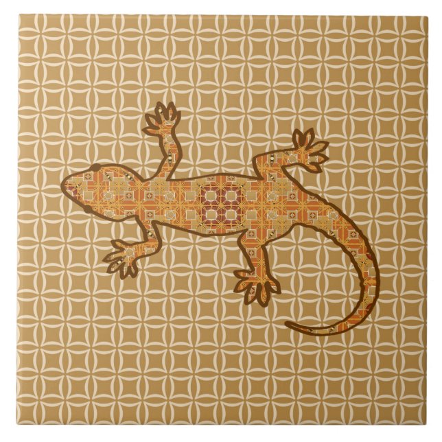 Azulejo De Cerâmica Bíblia Tribal Gecko - ferrugem, âmbar e bronzeado (Frente)