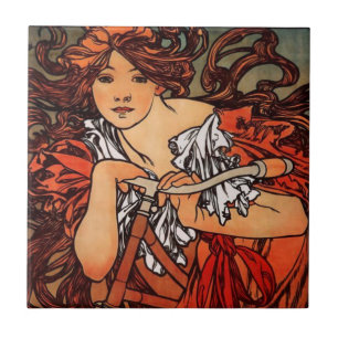 Azulejo De Cerâmica Bicicleta Alphonse Mucha Vintage