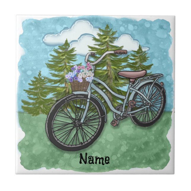 Azulejo De Cerâmica Bicicleta Azul Antiga (Frente)