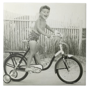 Azulejo De Cerâmica Bicicleta da equitação da menina