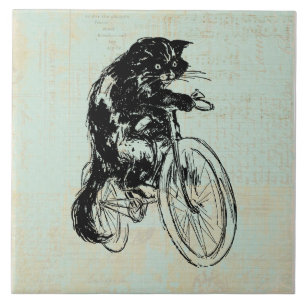 Azulejo De Cerâmica Bicicleta De Gato Cortado Vintage Mint Arte Verde