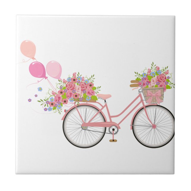 Azulejo De Cerâmica Bicicleta Rosa Whimsical (Frente)