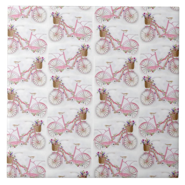 Azulejo De Cerâmica bicicleta vintada de pintura manual com bonito aqu (Frente)