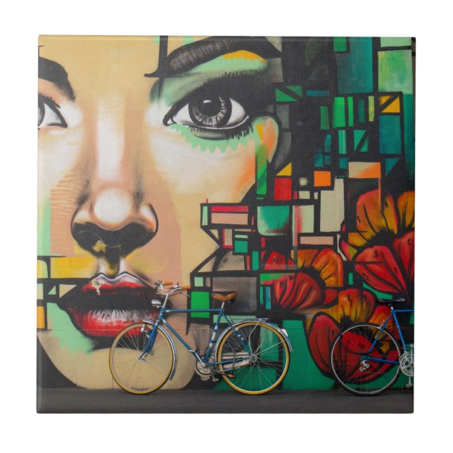 Azulejo De Cerâmica Bicicletas na parede do Grafite (Frente)