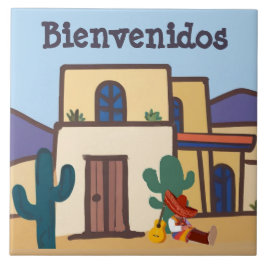 Azulejo De Cerâmica  Bienvenidos Mexican Desert Adobe Home Welcome