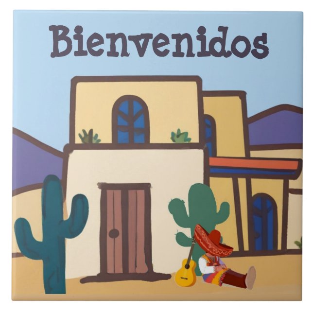 Azulejo De Cerâmica  Bienvenidos Mexican Desert Adobe Home Welcome (Frente)