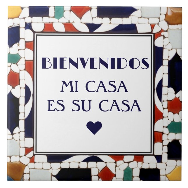 Azulejo De Cerâmica Bienvenidos Mi Casa Es Su Casa Faux Mosaic Welcome (Frente)