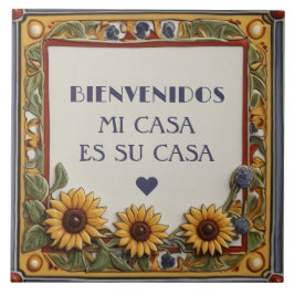 Azulejo De Cerâmica Bienvenidos Mi Casa Es Su Casa Sunflower Sign