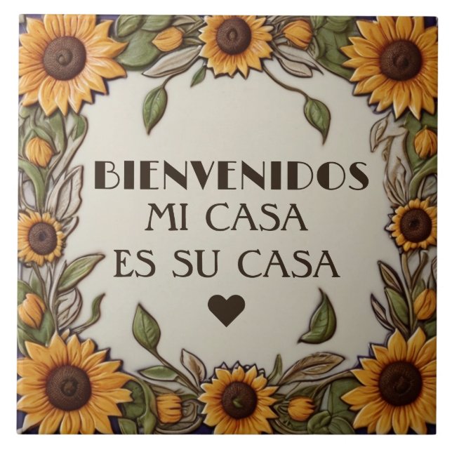 Azulejo De Cerâmica Bienvenidos Mi Casa Es Su Casa Sunflower Welcome (Frente)