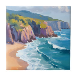 Azulejo De Cerâmica Big Sur, Califórnia Pintura em Aquarela do Oceano