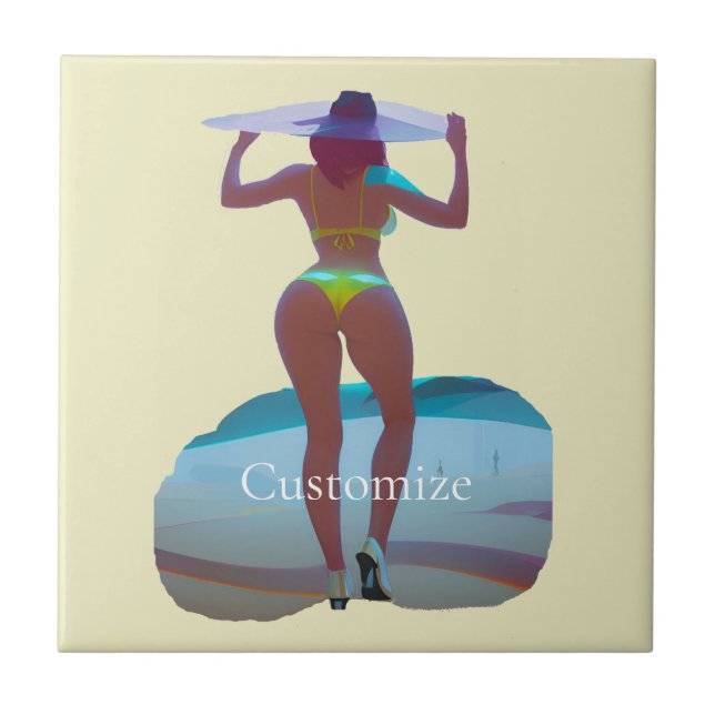 Azulejo De Cerâmica Bikini Booty Beach Girl Thunder_Cove (Frente)