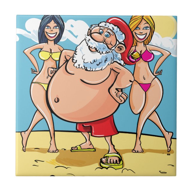Azulejo De Cerâmica biquíni Beach santa claus (Frente)