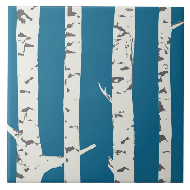 Azulejo De Cerâmica Birch trees on blue tile (Frente)