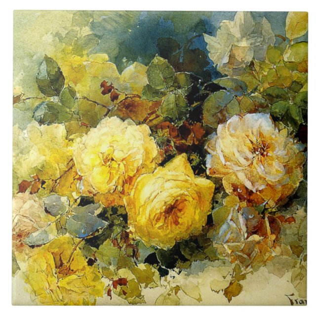 Azulejo De Cerâmica Bischoff - Rosas (amarelas), pintura de arte, (Frente)