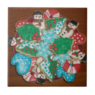 Azulejo De Cerâmica Biscoitos de açúcar decorados do Natal do entalh