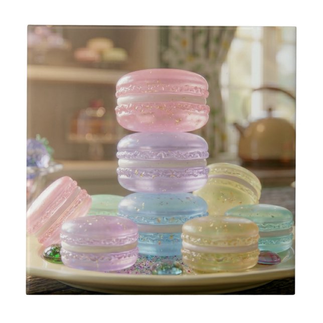Azulejo De Cerâmica Biscoitos Macaron de Vidro Pastel   (Frente)